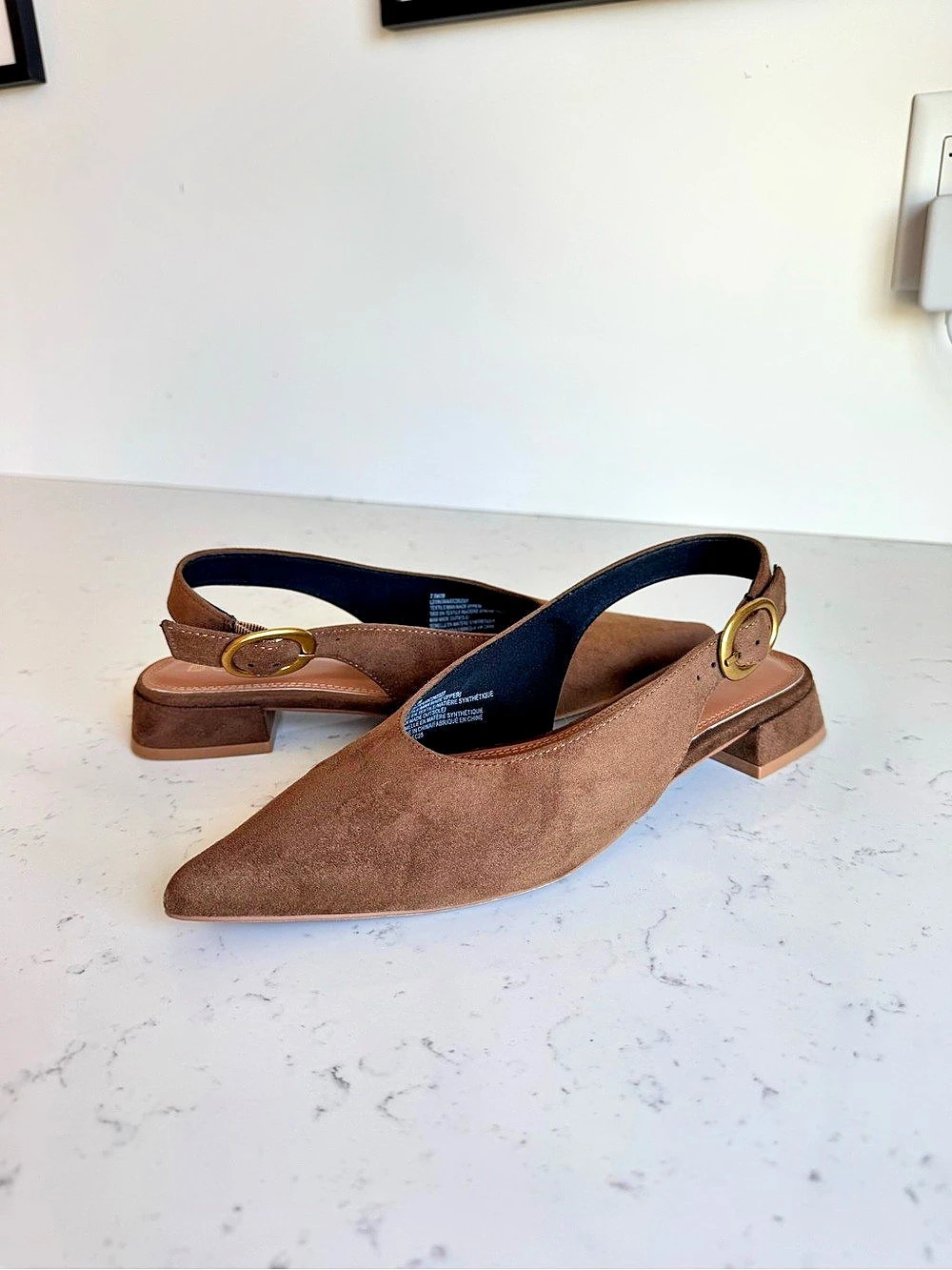 BCBG Brown Pointed-Toe Slingback Heels